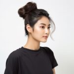 横を向くお団子ヘアの女性