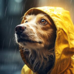 雨の中遠くを見る犬のイメージ