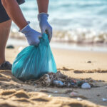 ボランティアで海岸の清掃をする男性