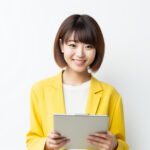 アンケート調査をタブレットで行っている女性