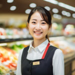 新鮮で美味しい食材を紹介する女性店員