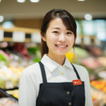 明るい笑顔でお客様におすすめを紹介する女性店員