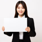 白紙のボードを見せる会社員女性