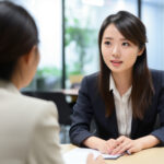 仕事の休憩に笑いながら会話をしている女性たちの様子