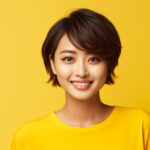 可愛らしい笑顔でこちらを見るボブヘアーの女