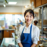 店内のホールスタッフをする女性