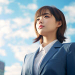 真剣な表情を見せる会社員女性