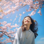 桜の花の美しさと新生活への期待を共に感じる女性