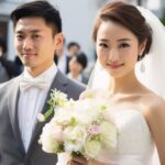 結婚式を挙げ幸せな花婿と花嫁