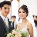 結婚式を挙げ幸せな花婿と花嫁