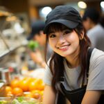 ファーストフード店で働く女性