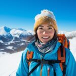 自然豊かな雪原でスキーをする女性