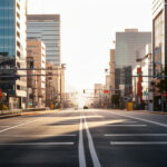 道路に沿った地方都市の街並み