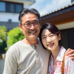 仲良く抱き合う微笑ましい夫婦