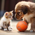 見つめ合う子犬と子猫