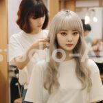 ヘアセットをして撮影準備をする女性