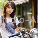 バイクで待ち合わせ中の女性