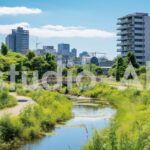 雨が降りどんよりとした住宅街