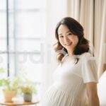 お腹が大きくなった妊婦の女性