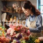 花々の美を紡ぐ女性の繊細な手さばき