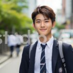 学生服姿の爽やかな男性