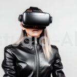 VRゴーグルを付けて体験する女性