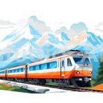 山間部への電車旅行イラスト