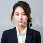 横を見ている綺麗な女性社員