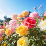 太陽の光をあびて元気に咲く薔薇