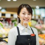 笑顔のスーパーで働く女性店員