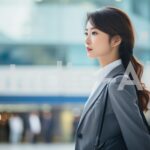 勤務先から帰るスーツ姿の女性社員