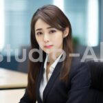 社内の可愛い女性スタッフがこちらを見ている