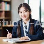 カメラ目線をしてくれた勉強中の女子中学生