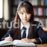 ちょっと迷惑そうにこちらを見る勉強している女の子