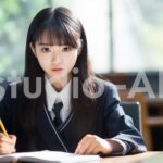 カメラ目線をしてくれた勉強中の女子中学生