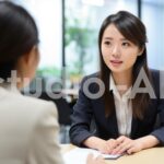 仕事の休憩に笑いながら会話をしている女性たちの様子