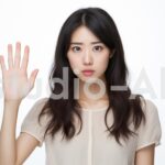 否定のジェスチャーをする女性