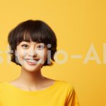 可愛らしい笑顔でこちらを見るボブヘアーの女