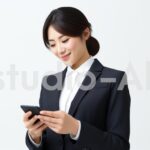 スマホを見て確認する女性社員