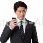 スマホで友達とビデオ通話する男性社員