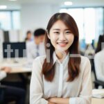 仕事に取り組む若い女性会社員