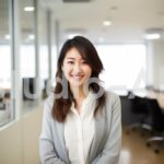 笑顔で訪れた人を出迎える女性社員