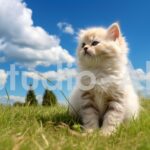 アメリカンショートヘアの子猫と青空