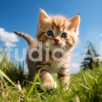 空を見上げるマンチカンの子猫