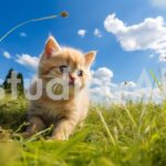 空を見上げるマンチカンの子猫