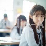 塾で友達と一緒に競い合いながら学ぶ女の子