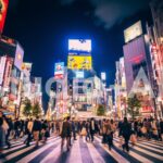 ネオンがキラキラと輝くセンター街の夜景