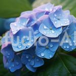 雨音とともに紫陽花の花が静かに揺れる