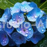 雨に濡れるアジサイの花