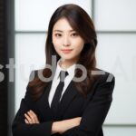 腕を組むスーツを着た会社員女性